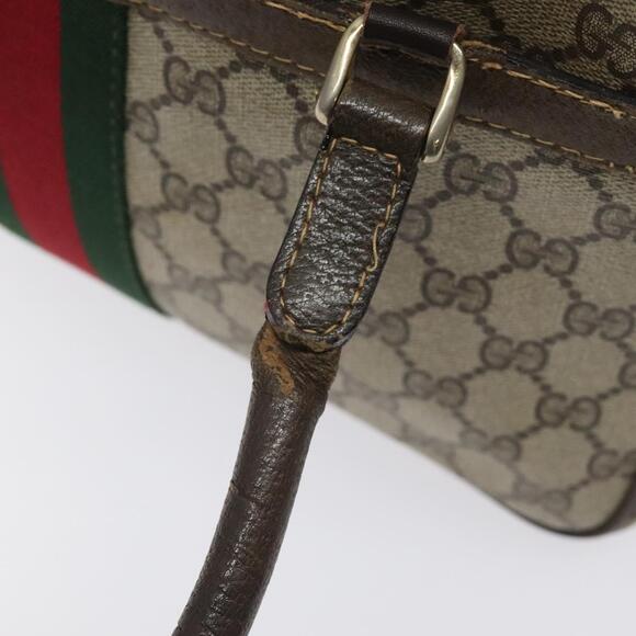 GUCCI GG Supreme Web Sherry Line Hand Bag Pvc Beige Gold Red - Picture 16 of 16